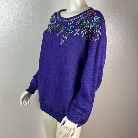 NEW women’s plus size colorful beaded sequins 80s 90s sweater size 1X holiday - Picture 10 of 14